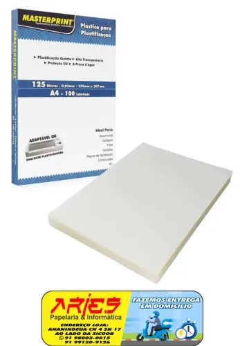 PLASTICO PARA PLASTIFICAÇÃO POLASEAL A4 125 MICRAS 100 UNIDADES MASTERPRINT