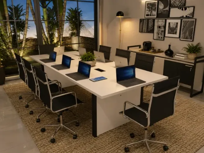 Mesa de Reunião , Em Madeira Maciça com MDF: L200cm x P90cm x A74cm