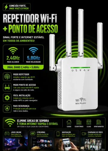 Repetidor Wi-Fi Dual Band 2.4GHz + 5.8GHz | Ponto de Acesso | Sinal Forte