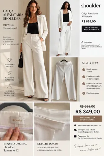 Calça Alfaiataria Shoulder Off White | Tam. 42