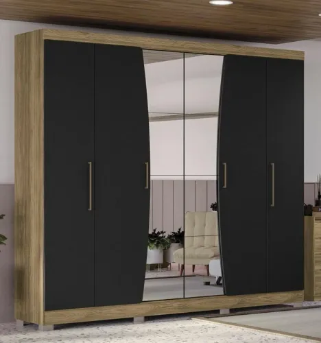 SEMI-NOVO - Guarda Roupa Casal Grande 240 cm 6 Portas Espelho 3 Gavetas