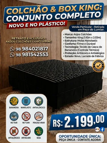 Colchão + Box King Anjos Colchões Ouro Spring | Novo e Lacrado | R$ 2.199