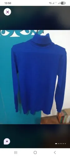 Suéter pulôver fino gola alta azul royal