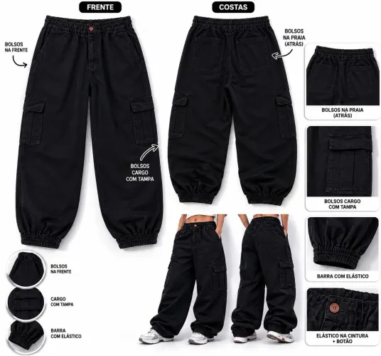 CALÇA CARGO JOGGER PRETA