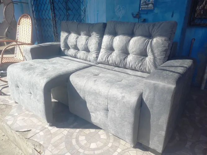 Sofá cama retrátil cinza