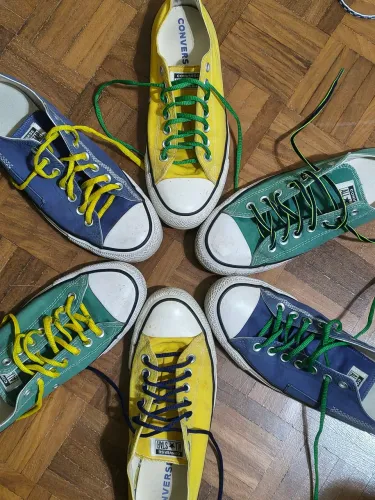Força BRASIL HEXA! KIT 6 tênis all-star verde, amarelo e azul com cadarços combinados! ! 