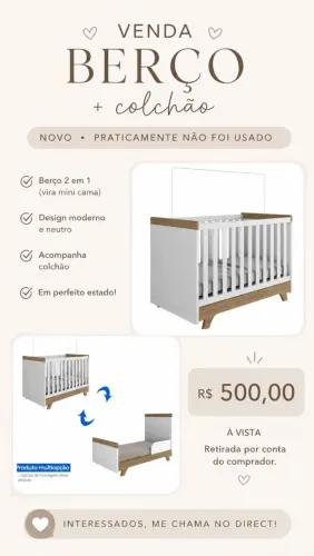 Berço 2 em 1 + Colchão