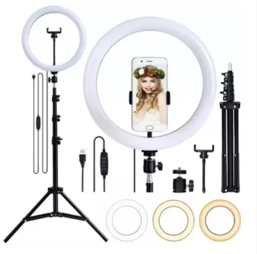Ring Light Iluminador Anel de Luz 30cm (12 Polegadas) com Tripé 2,1m
