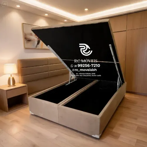 Cama Box Baú Queen 1,58x1,98 Bipartido Pistão a Gás Corino Marrom