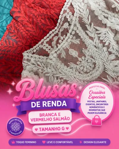 Blusas de renda branca e vermelho salmão tamanho G