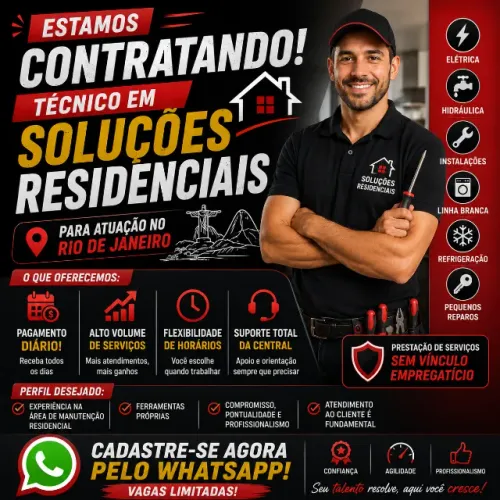 TÉCNICO MULTIFUNÇÃO | ELÉTRICA ? HIDRÁULICA ? INSTALAÇÕES | PAGAMENTO DIÁRIO