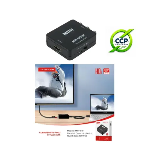 Adaptador Conversor Tomate MTV610 AV RCA para HDMI