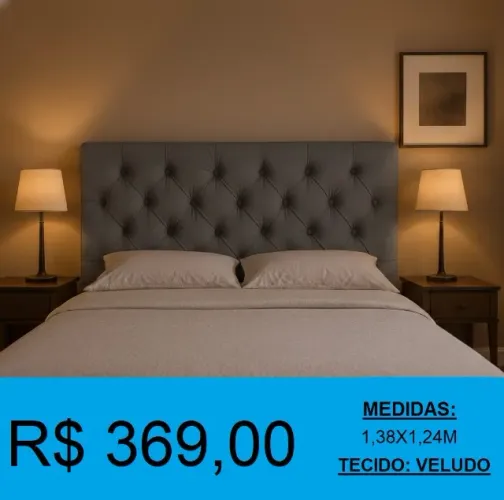 CABECEIRA CASAL- TECIDO VELUDO - DISPONIVEL EM 3 CORES = RECEBA EM ATE 72H