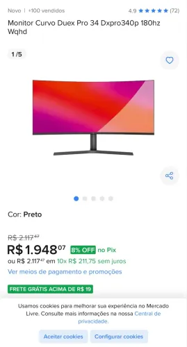 Monitor gamer 34 POLEGADAS