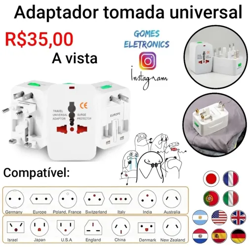 Adaptador de tomada Internacional plug universal portátil 110/220V Bivolt para viagens