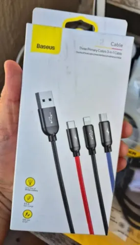 Cabo Carregador Baseus 3 em 1 120cm Novo