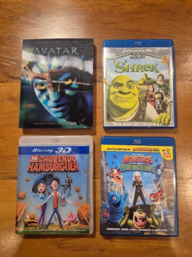 4 Filmes 3D em Bluray, Shrek, Avatar, Tá chovendo Hamburguer e Monstros vs Alienígenas