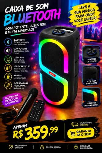 Caixa de som Bluetooth,acompanha microfone e controle!