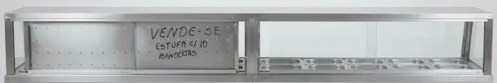 Estufa para salgados em vidro e inox, 30cm largura, 31cm de altura, 2,40m comprimento