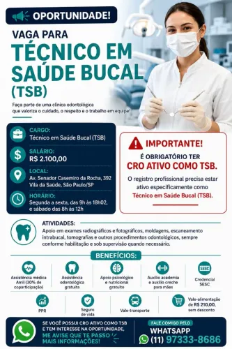 Técnico em Saúde Bucal -São Paulo SP/ ZS