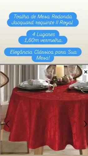 Toalha de Mesa Redonda Jacquard requinte II Royal 4 Lugares 1,60m vermelha.