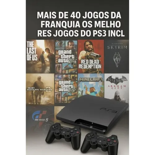 PS3 PlayStation 3 Desbloqueado + 40 Jogos no HD + 2 Controles