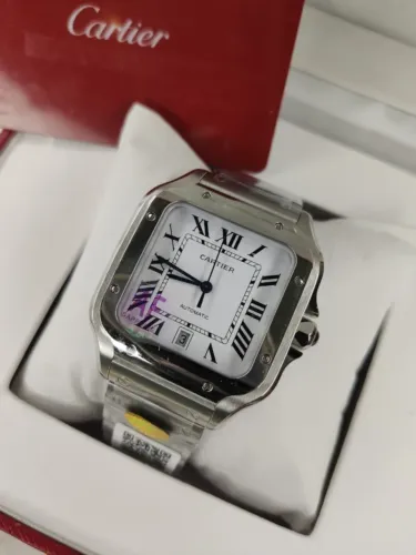 Relogio Cartier Santos Prata 40mm Super Clone Maquina ETA cm 2 pulseiras RECEBEU VOCE PAGA