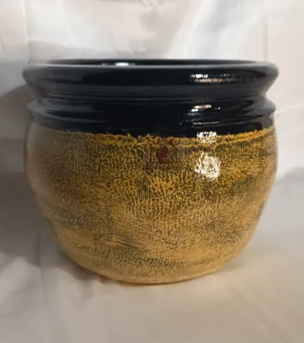 Vaso de Cerâmica Esmaltado Amarelo com Preto 19x24 cm