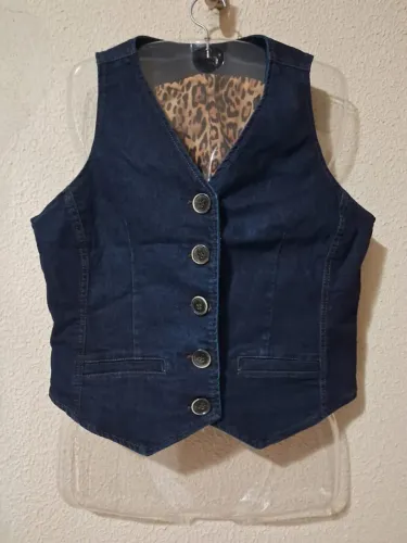 Colete jeans c/ forro animal print veste 40