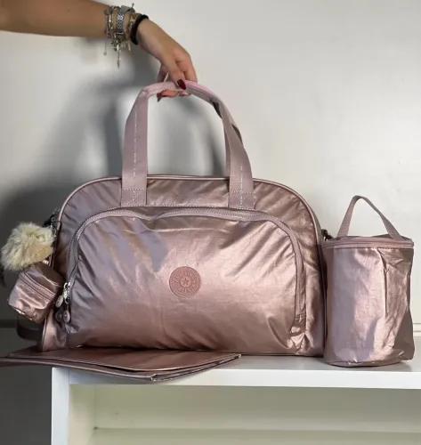 Bolsa Mala Maternidade Kipling Camama Rose Metálica