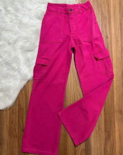 Calça Jeans sarja/Calça Cargo /Calça wide leg /Calça Colorida /Calca Pantalona Feminina