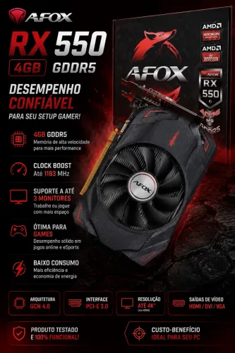 Placa de vídeo AFOX Radeon RX 550 4GB GDDR5
