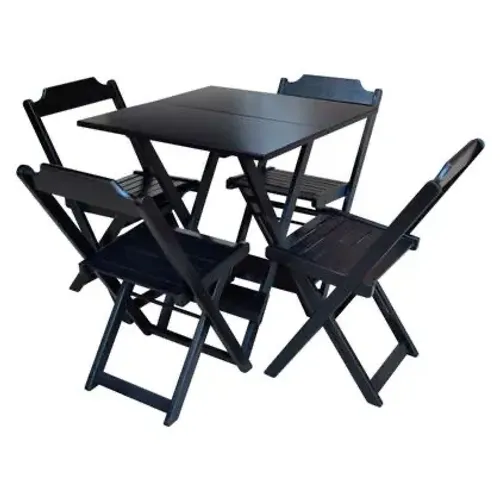 Mesa de madeira para bar/lanchonete preta com 4 cadeiras