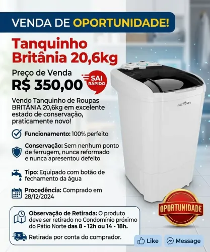 Tanquinho de Roupas BRITÂNIA 20,9kg