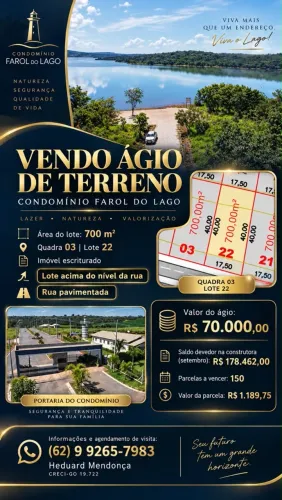 Vendo Ágio no Condomínio Farol do Lago, Corumbá IV em Abadiânia