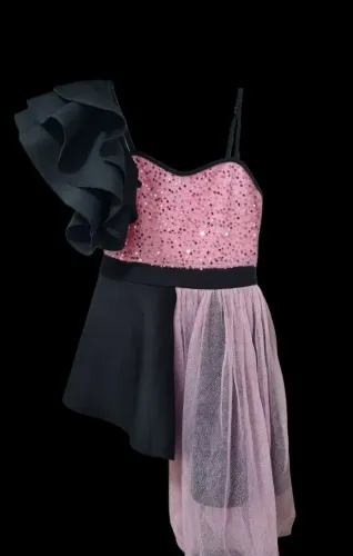 Vestido infantil rosa e preto apresentação/ festa
