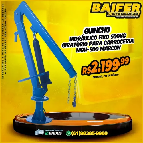 Guincho Hidráulico Fixo 500kg Giratório Para Carroceria MGH-500 Marcon