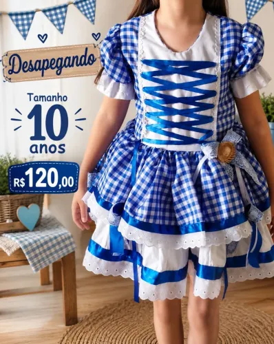 Vestido junino semi novo tamanho 10 anos.