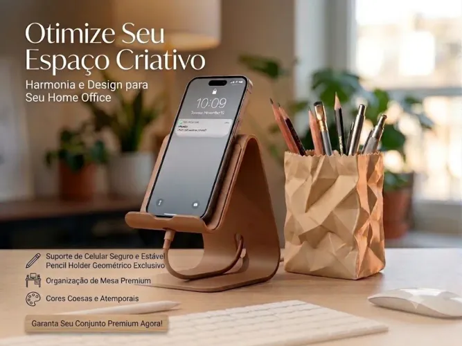 Kit Organizador de mesa: Suporte de celular + Porta-Lápis ou pincéis