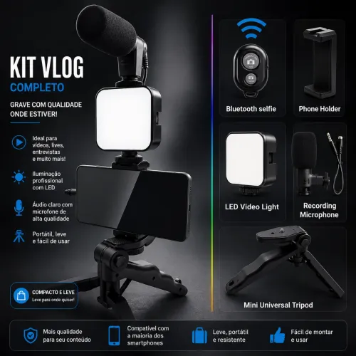 ? KIT TRIPÉ COMPLETO - Grave vídeos com qualidade profissional! ?