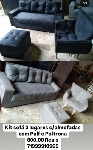 Kit sofá 3 lugares com pulf centro e plotrona promoção 800 reais