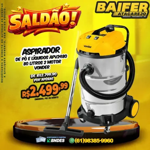 Aspirador de Pó e Líquidos APV2480 80 Litros 2 Motor 6864123020 Vonder