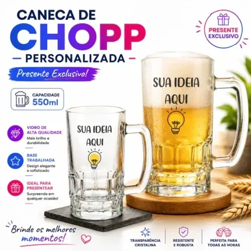 Caneca de Chopp Personalizada em Vidro com Base Trabalhada - 550ml | Presente Exclusivo