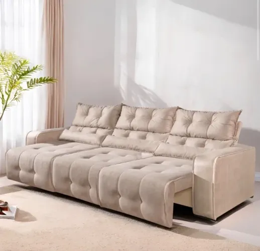 Sofá Retrátil Classic Prime 2,50 m Veludo Bege