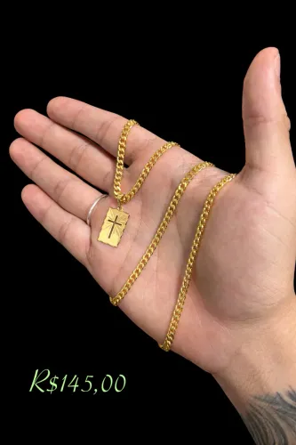 Corrente banhada a ouro + pingente 