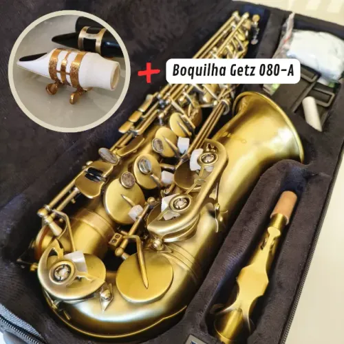 Sax alto novo escovado + boquilha Getz 080-A - regulado e revisado