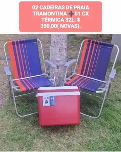 02 CADEIRAS DE PRAIA TRAMONTINA ? 01 CX TÉRMICA 32L