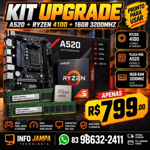 kit gamer a520 ryzen 4100 16gb ram 3200mhz