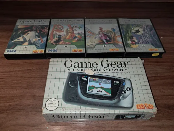 GAME GEAR SEGA ORIGINAL TEC TOY + CAIXA + 4 JOGOS COMPLETOS