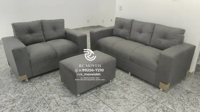 Sofá 2 e 3 lugares com Puff Suede macio D33 Confortável Direto da Fábrica - Melhor Preco